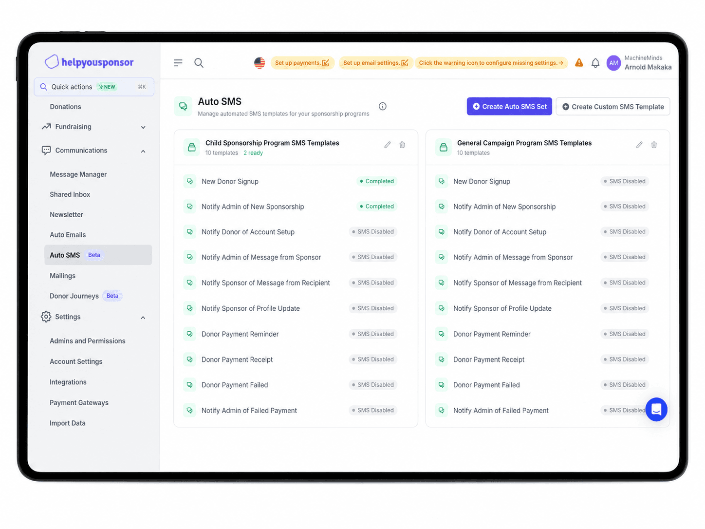 Auto SMS for Donor Notifications