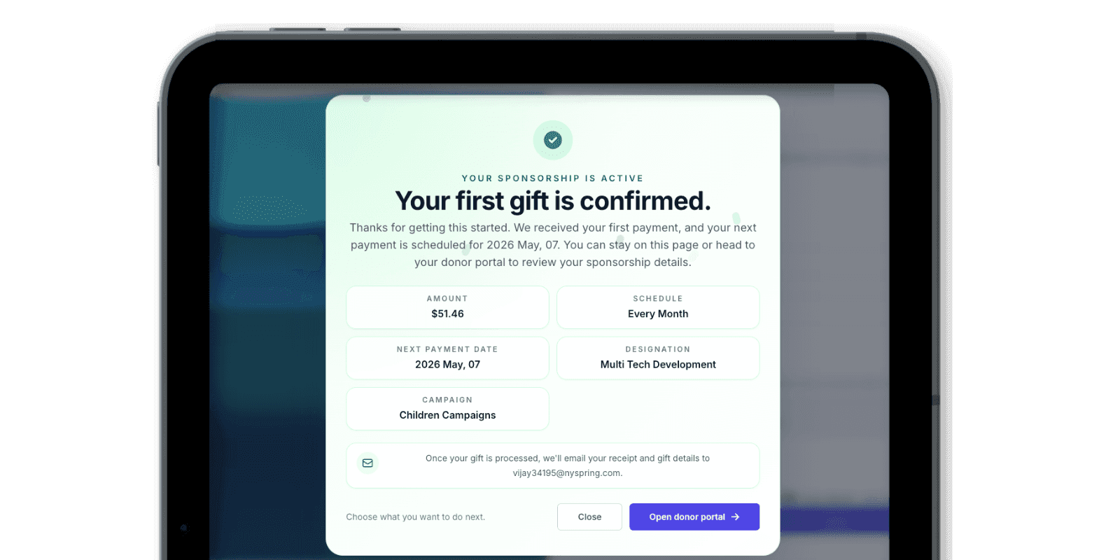Redesigned Donation Confirmation Page
