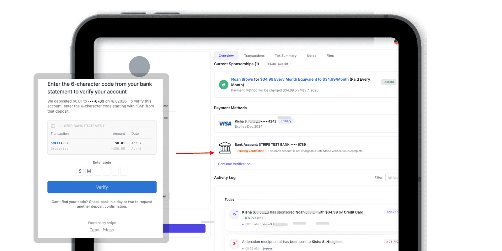 ACH Bank Account Verification for US Donors